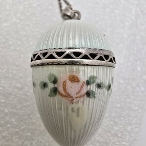 Antique Elegant Enamel Vinegrette Witn Pink Floral  Design,